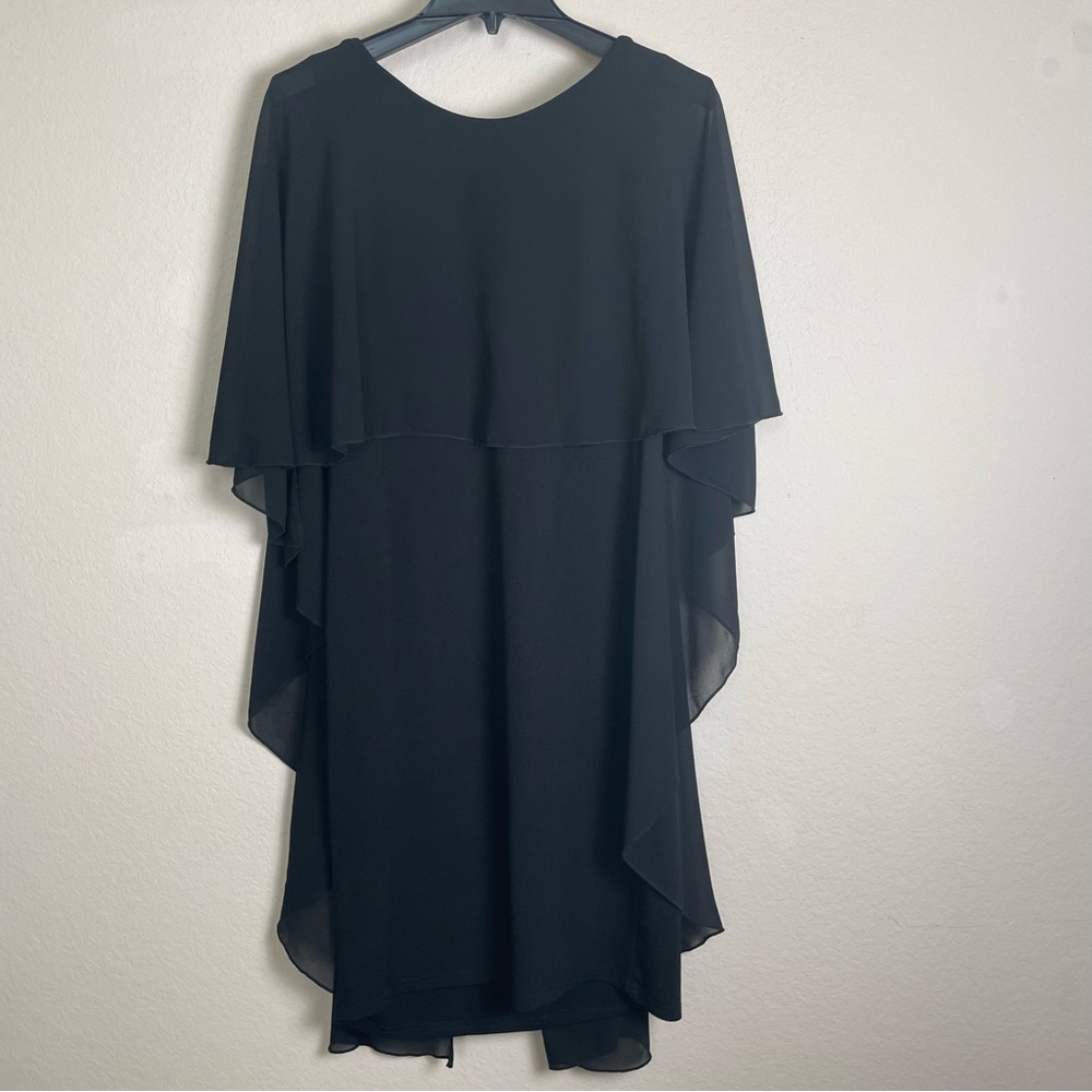 Elegant Black Layered Dress with Sheer Overlay | Size 1X